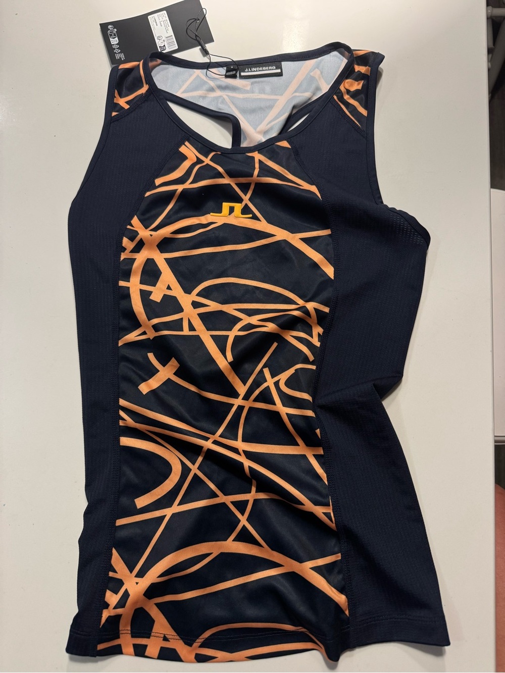 J.Lindeberg Navy with Orange Geometric Athletic Tank